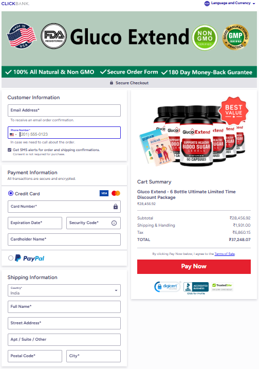 Gluco Extend Secured Order Page